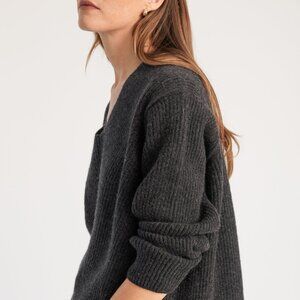 Almina Concept Oversized V Neck Ribbed Sweater in charcoal